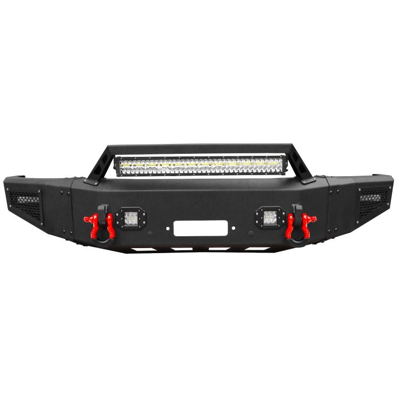 Heavy-duty Steel Front Bumper for 2017-2022 Ford F250/F350/F450/F550 with Winch Plate & LED Lights & D-Rings & Sensor Holes