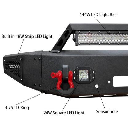 Heavy-duty Steel Front Bumper for 2017-2022 Ford F250/F350/F450/F550 with Winch Plate & LED Lights & D-Rings & Sensor Holes