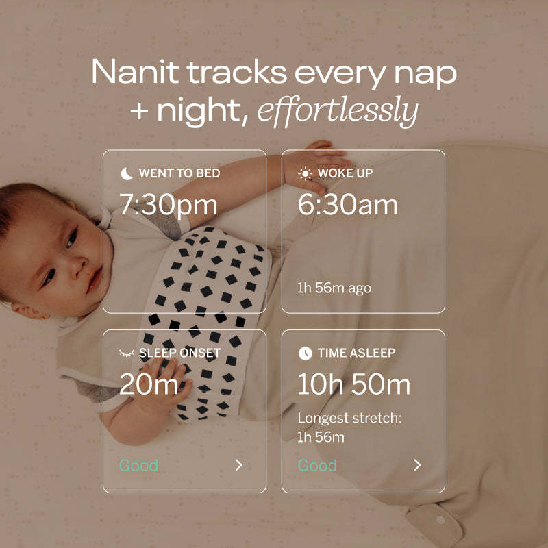 nanit tracks every nap + night, effortlessly. showing dashboard screenshots from nanit app