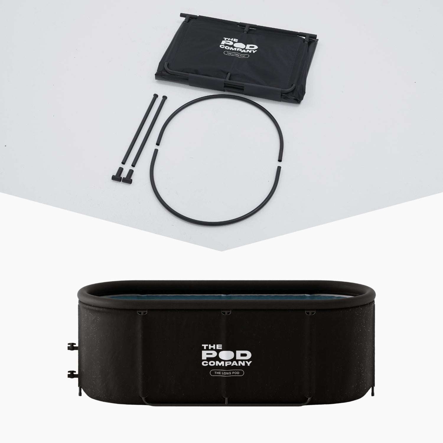 a black object with a circle and a black object with white text