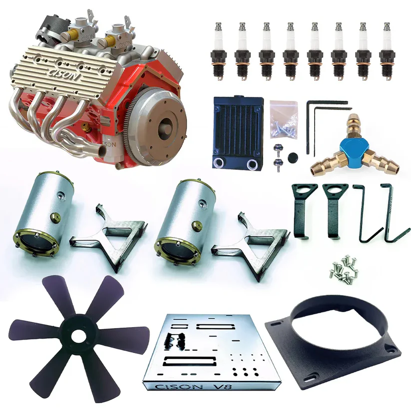 🛞CISON Gasoline OHV V8 Small-block Engine Model Kits 4-Stroke 44cc Water-Cooled 1/6