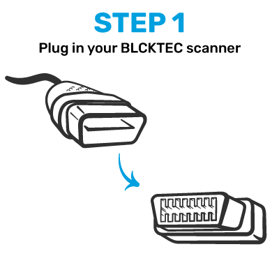OBD-II connector diagram, labeled as step 1.