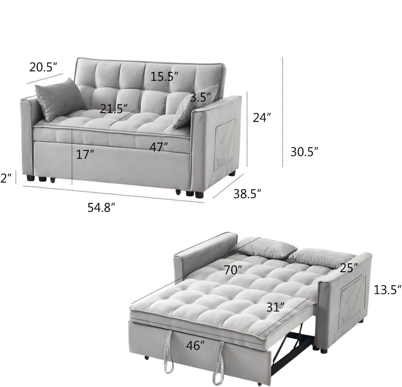 🛋3-in-1-Sofabett aus Samt