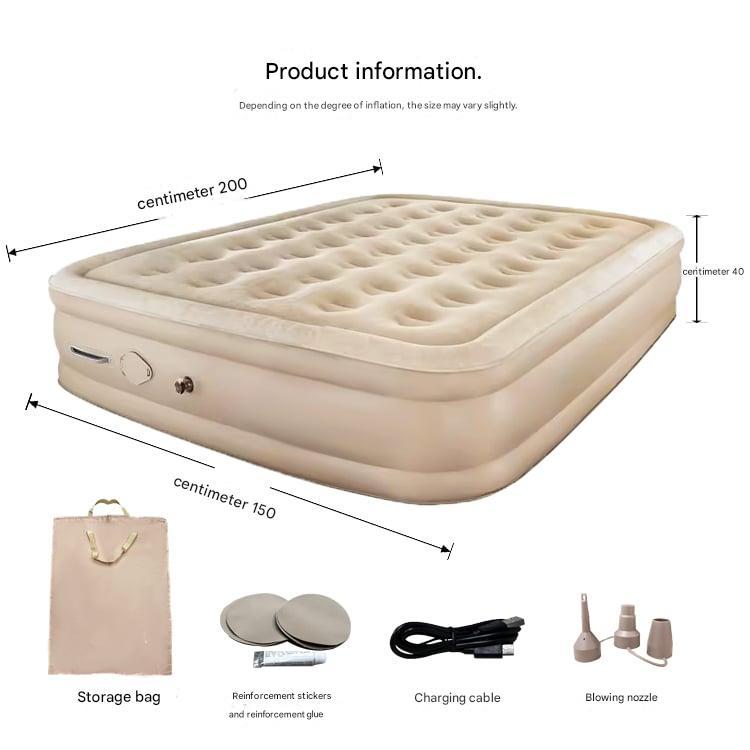 💨Double inflatable bed with built-in air pump for one-touch inflation and deflation, supports up to 300kg, measures 200x150x40cm.