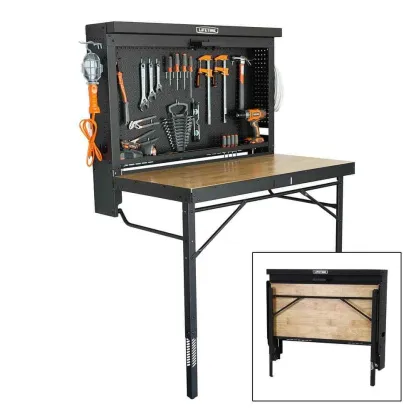 🔧Lifetime 47 In. Workbench Folding Table Wood Surface Wall Mounted with Peg Board