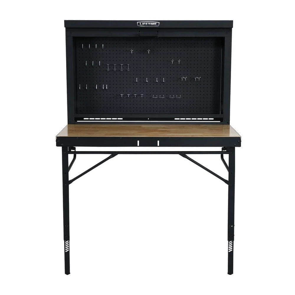 🔧Lifetime 47 In. Workbench Folding Table Wood Surface Wall Mounted with Peg Board