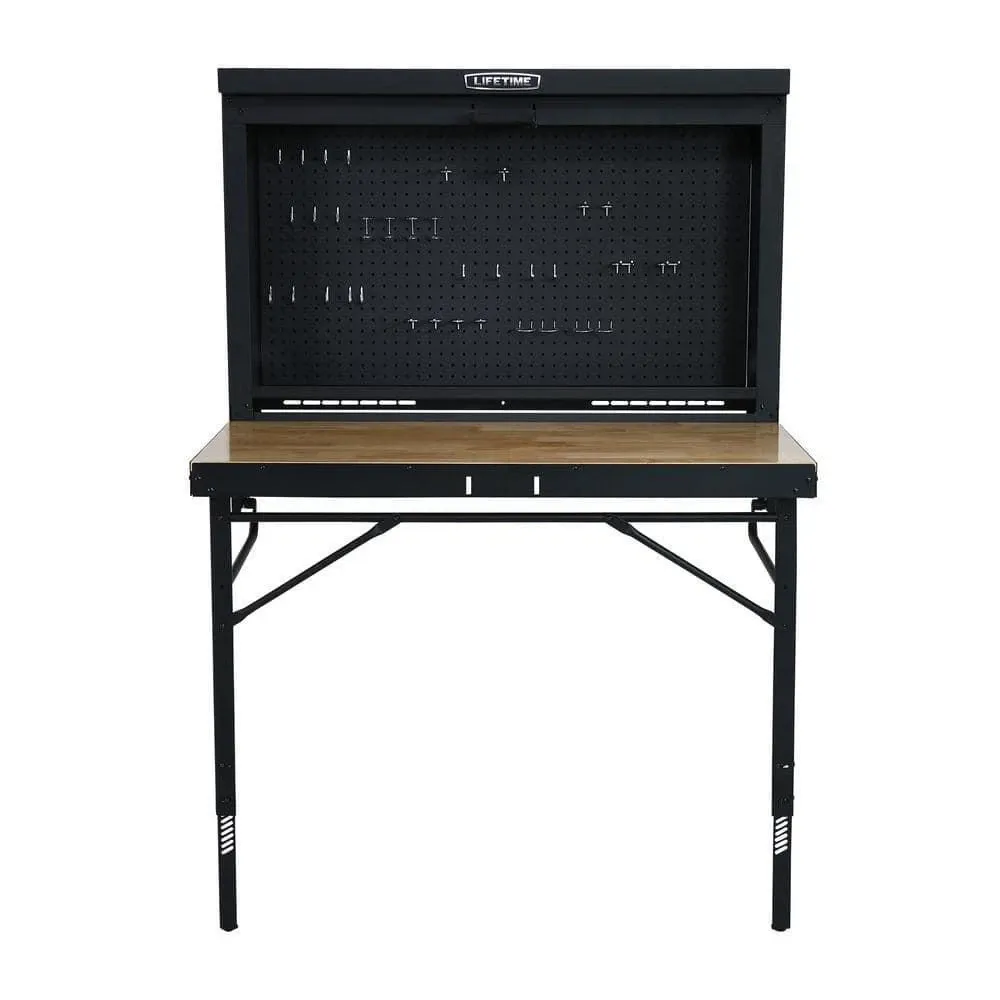 🔧Lifetime 47 In. Workbench Folding Table Wood Surface Wall Mounted with Peg Board