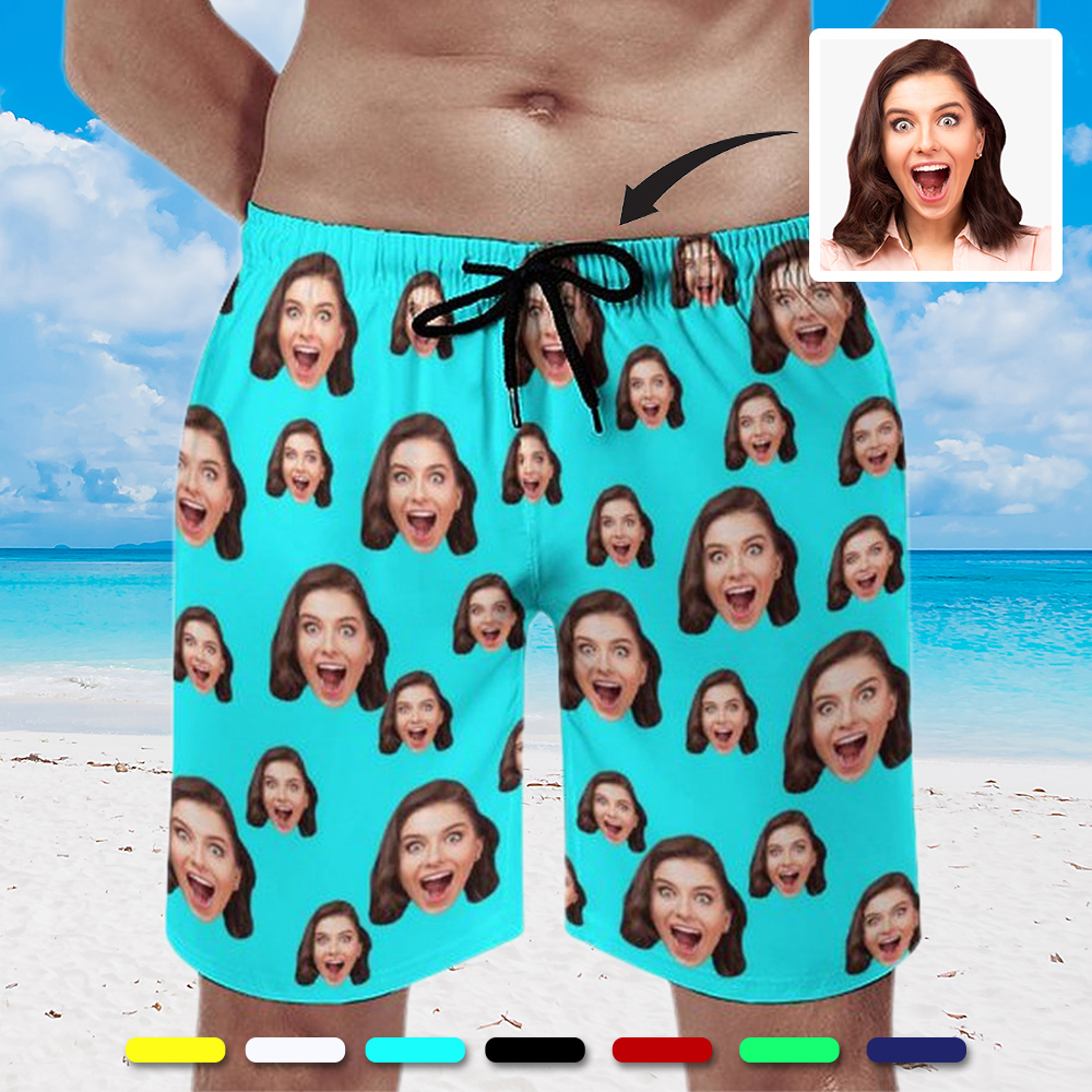 Custom Girlfriend Face Swim Shorts Multicolour Men's Casual Beach Shorts with Drawstring