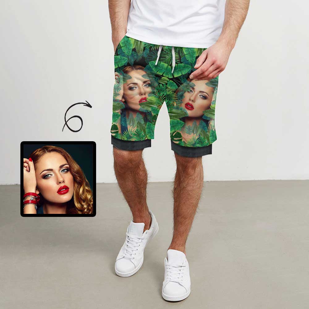 Custom Face Green Plants Men's 2 in 1 Running Short