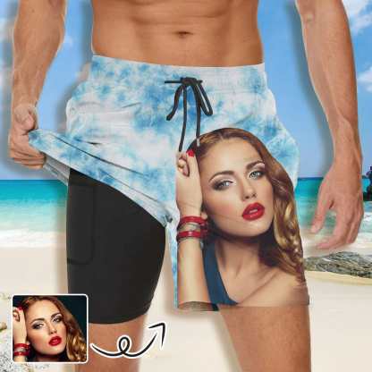 Customized Face Tie Dye Men's Quick Dry 2 in 1 Surfing Beach Shorts
