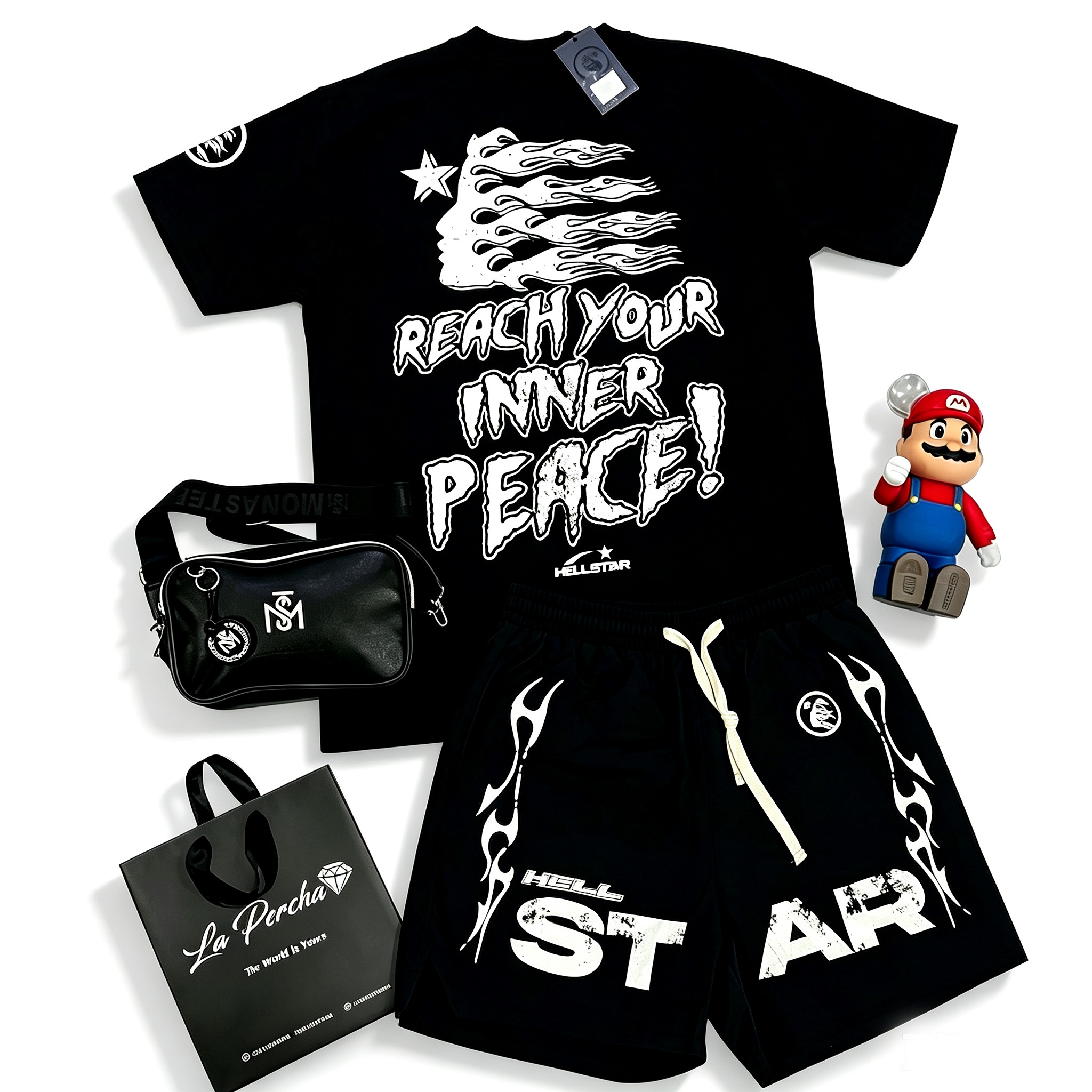 Hellstar Graffiti Peace Print T-Shirt And Shorts Co-Ord