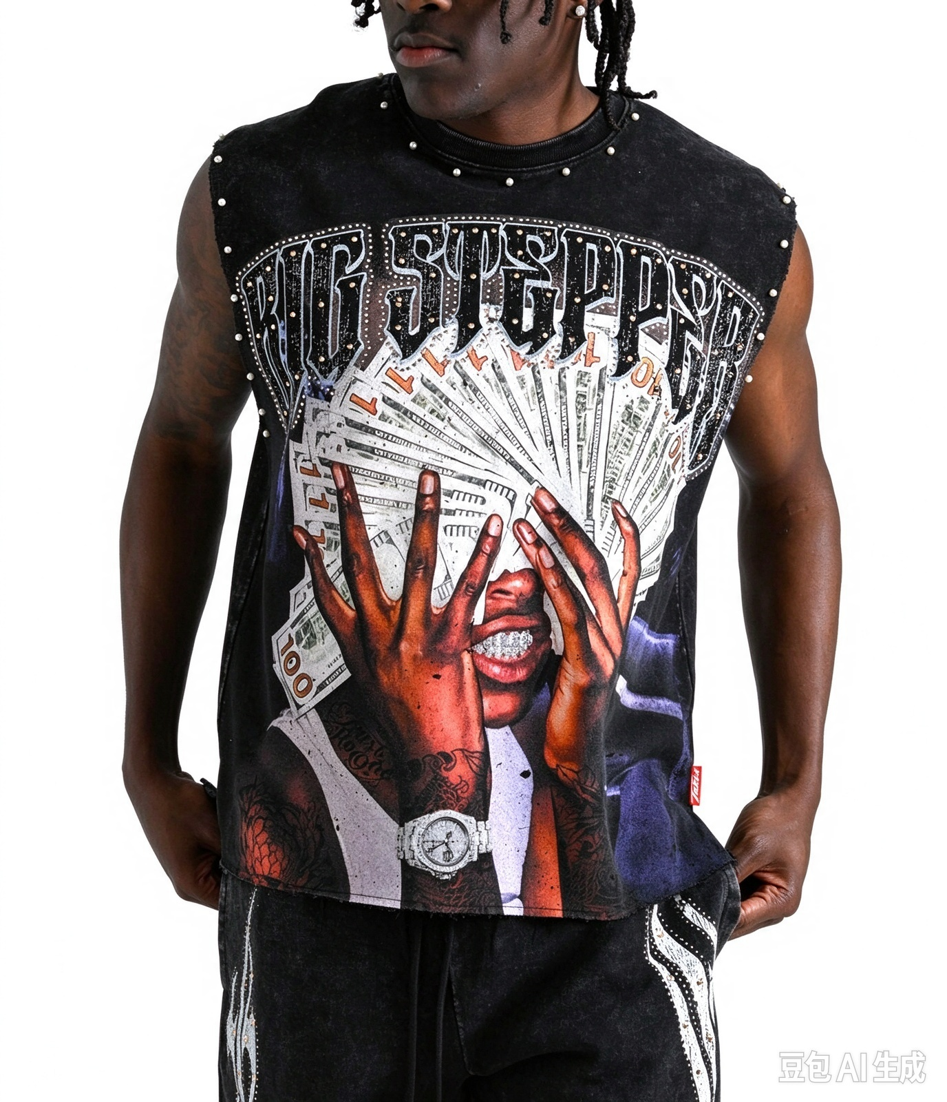 TAKER MEN'S BIG STEPPER RAW EDGE SLEEVELESS T-SHIRT BLACK