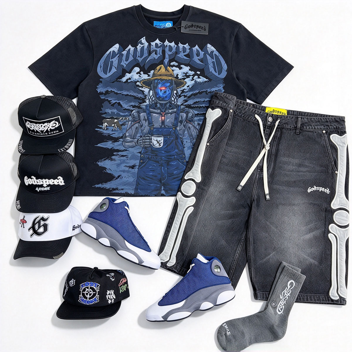 Godspeed T-Shirt Jeans Shorts Two-Piece Sets