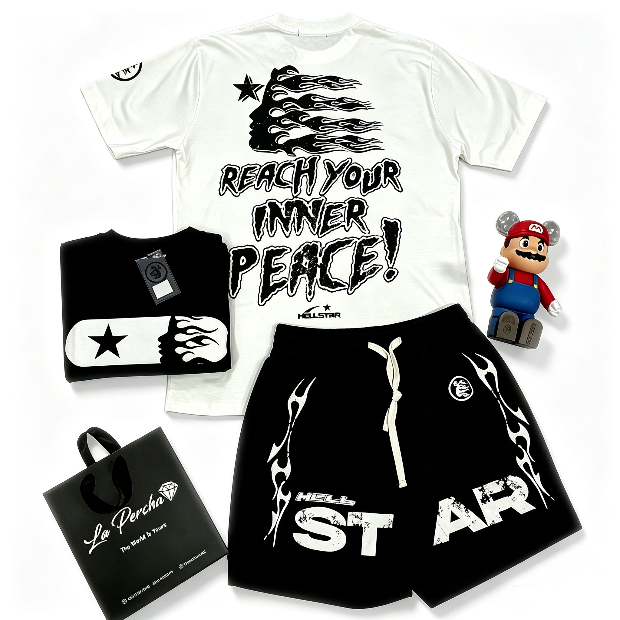 Hellstar Graffiti Peace Print T-Shirt And Shorts Co-Ord