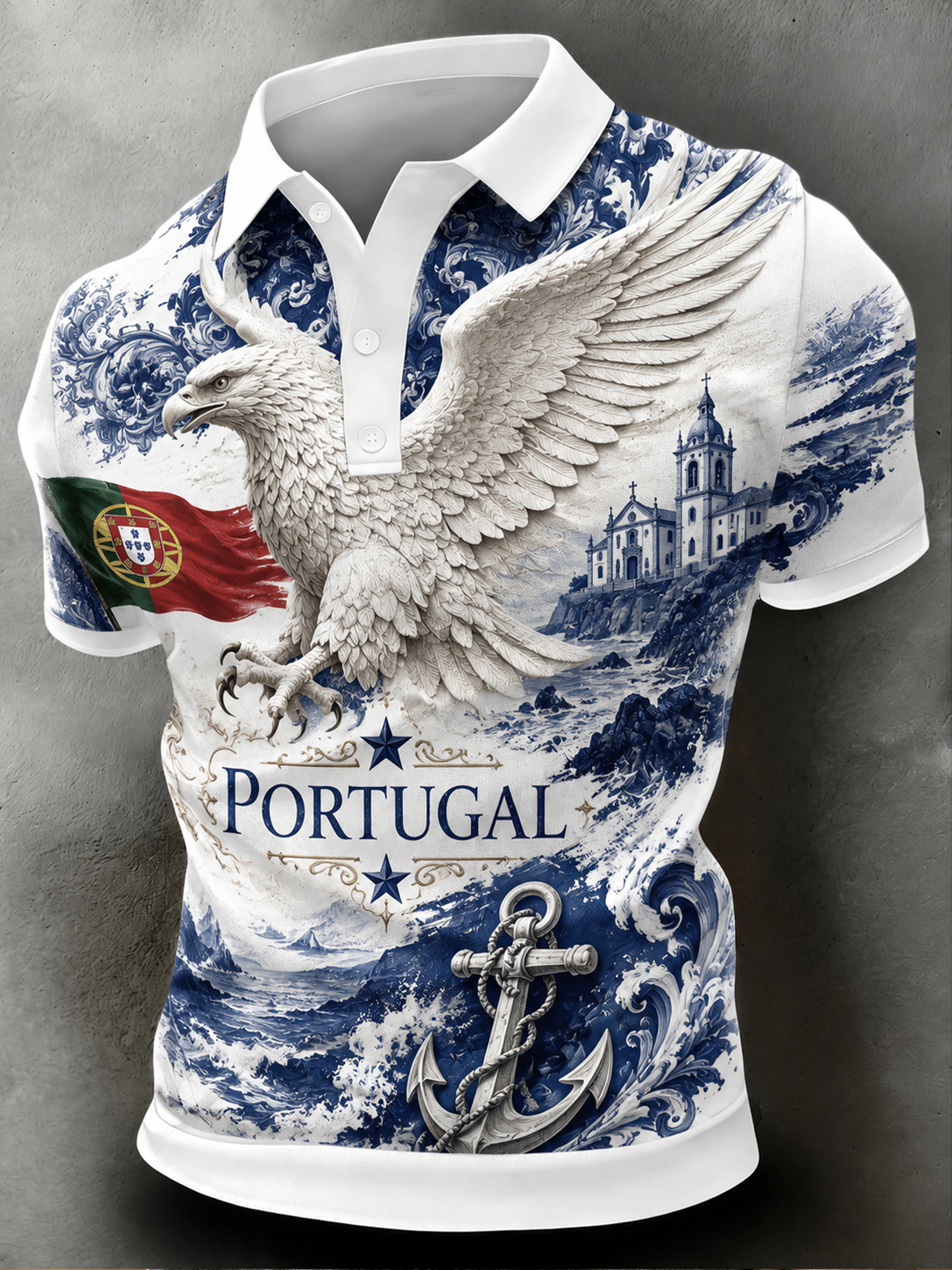 Men's Portugal Football Fan Art Print Polo Shirt
