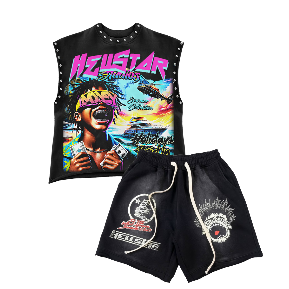 2025 New Limited edition Hellstar Sleeveless Tank Top Shorts Set Two Pieces Set Outfits