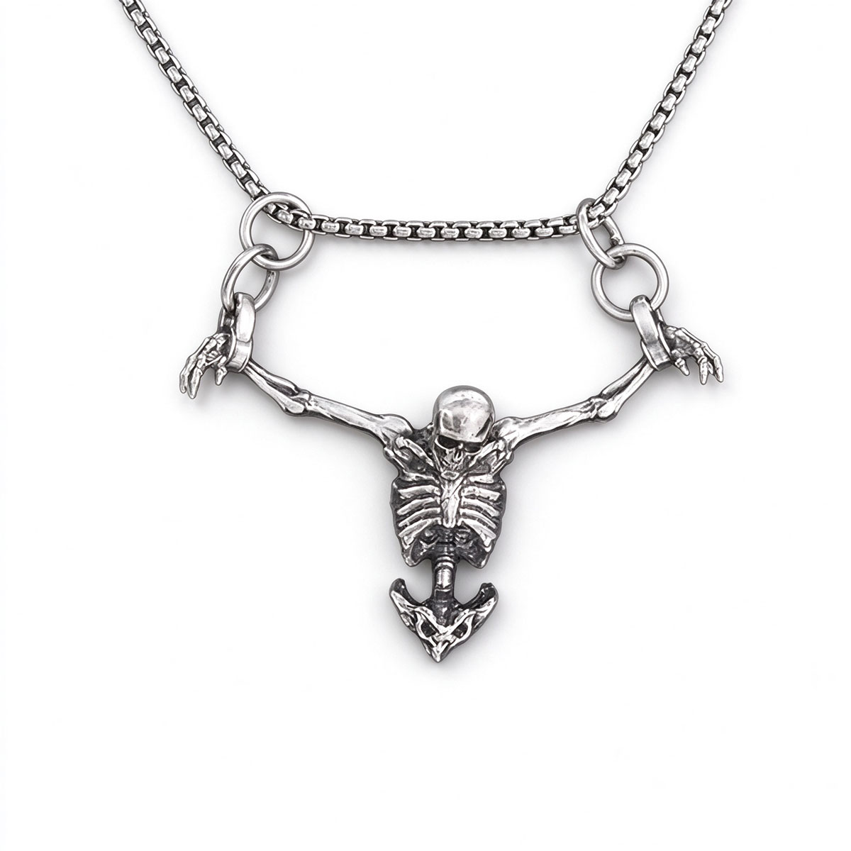  Silver Color Upper Body Skull Pendant Men's Biker Punk Necklace Gothic Alternative Casual Jewelry