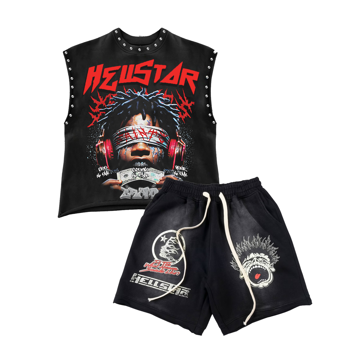 2025 New Limited edition Hellstar Sleeveless Tank Top Shorts Set Two Pieces Set Outfits