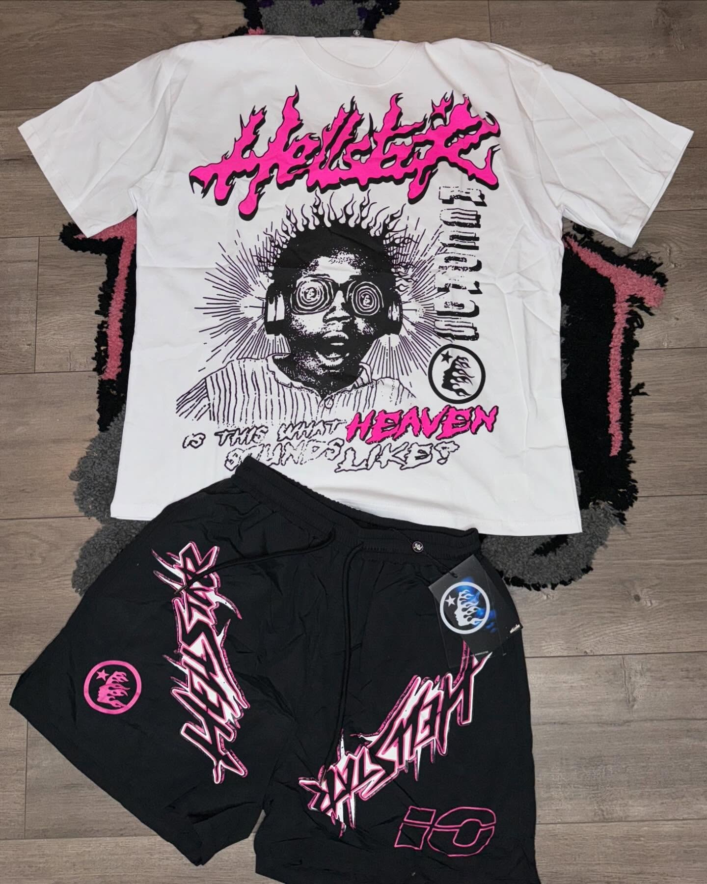 Hellstar Is This What Heaven Print T-Shirt And Shorts Co-Ord