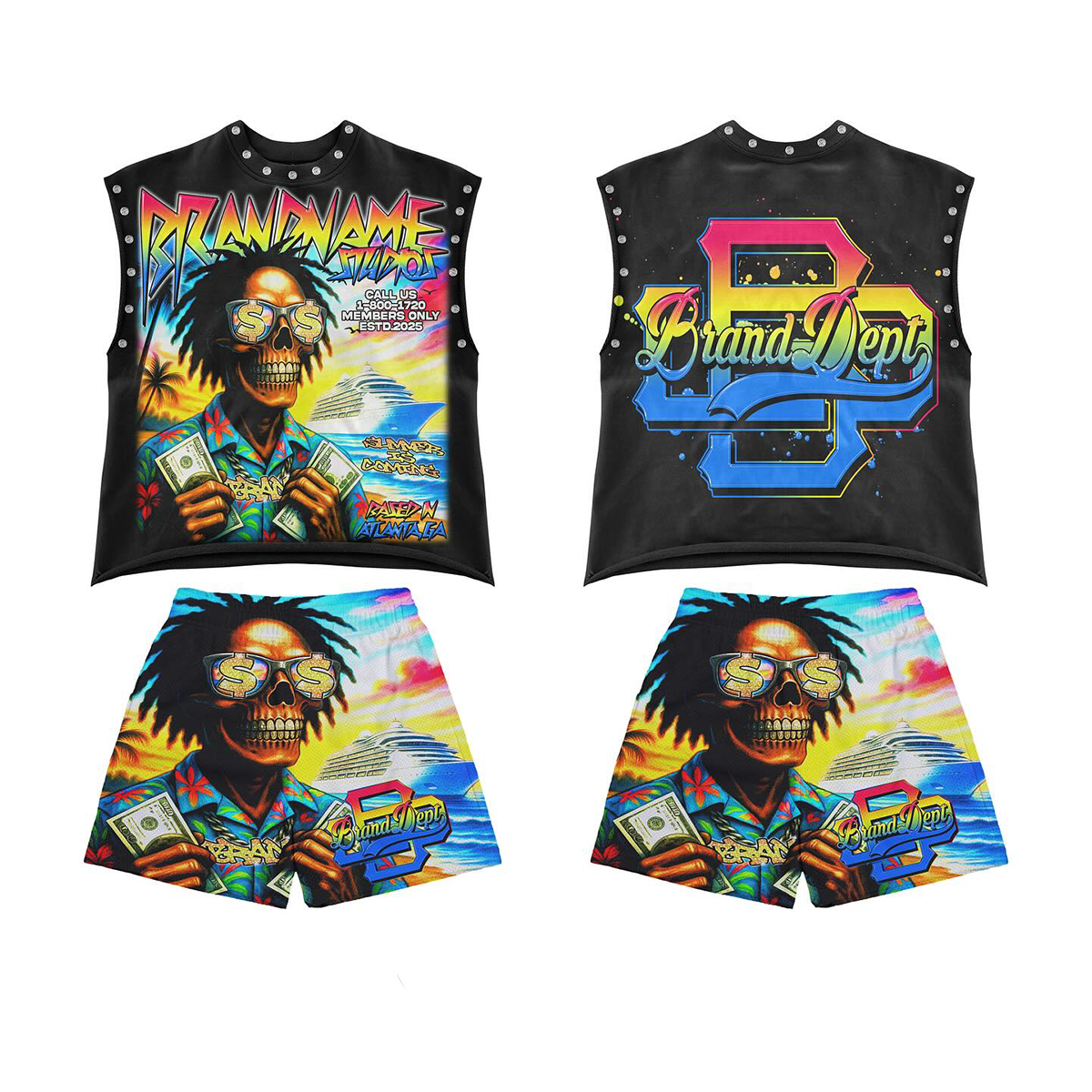 2025 New Limited edition Hellstar Sleeveless Tank Top Shorts Set Two Pieces Set Outfits