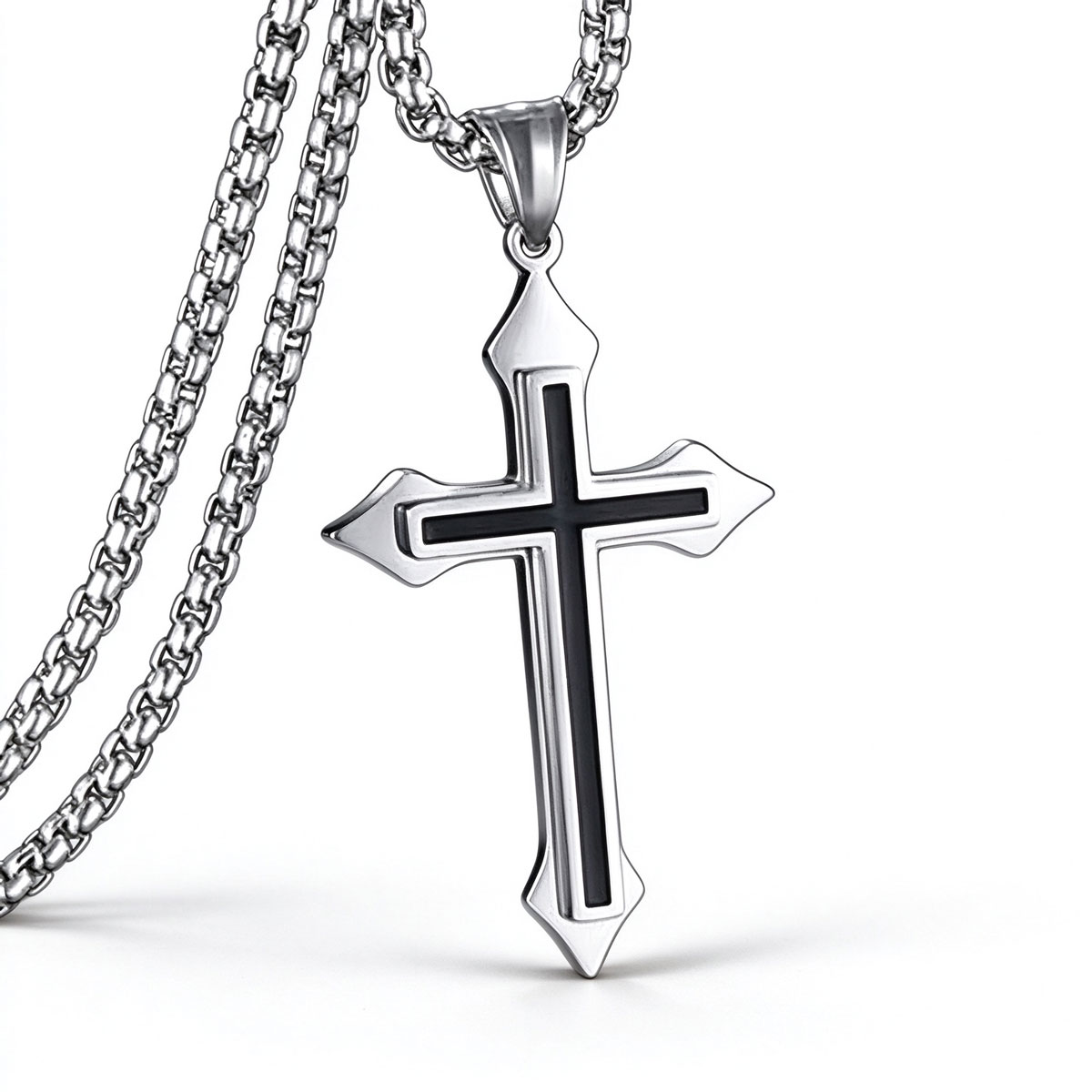 Vintage Gothic Hollow Cross Pendant Necklace Silver Color Cool Street Style For Men Women Gift Wholesale Neck Jewelry