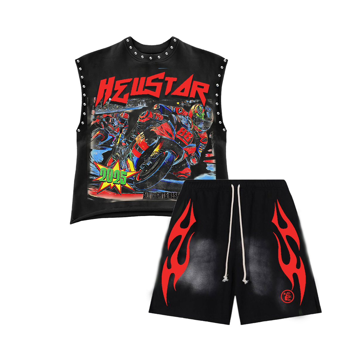 2025 New Limited edition Hellstar Sleeveless Tank Top Shorts Set Two Pieces Set Outfits