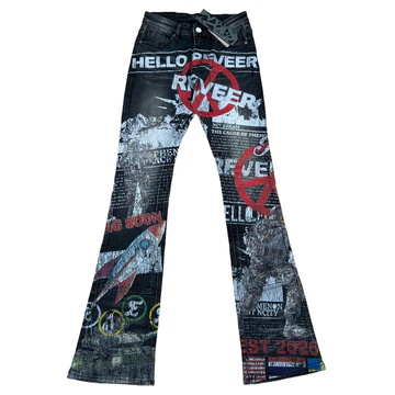 REVEER Vintage Graffiti Letters Flared Pants