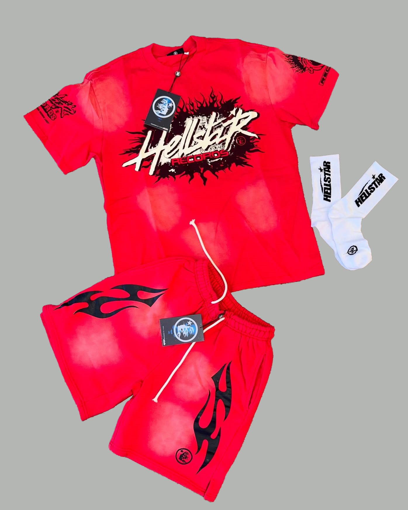 Hellstar Rock Letters T-Shirt And Shorts Co-Ord
