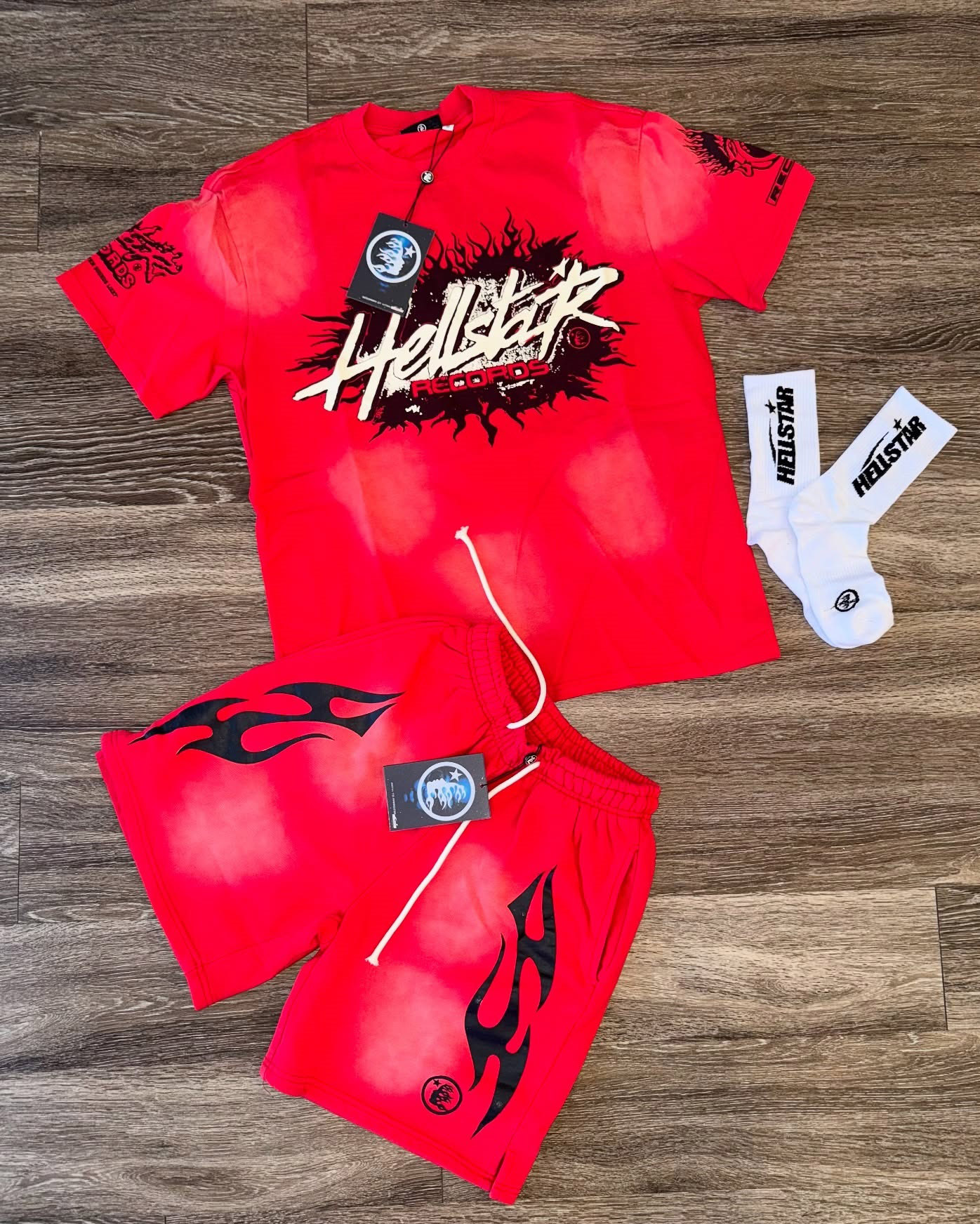 Hellstar Rock Letters T-Shirt And Shorts Co-Ord