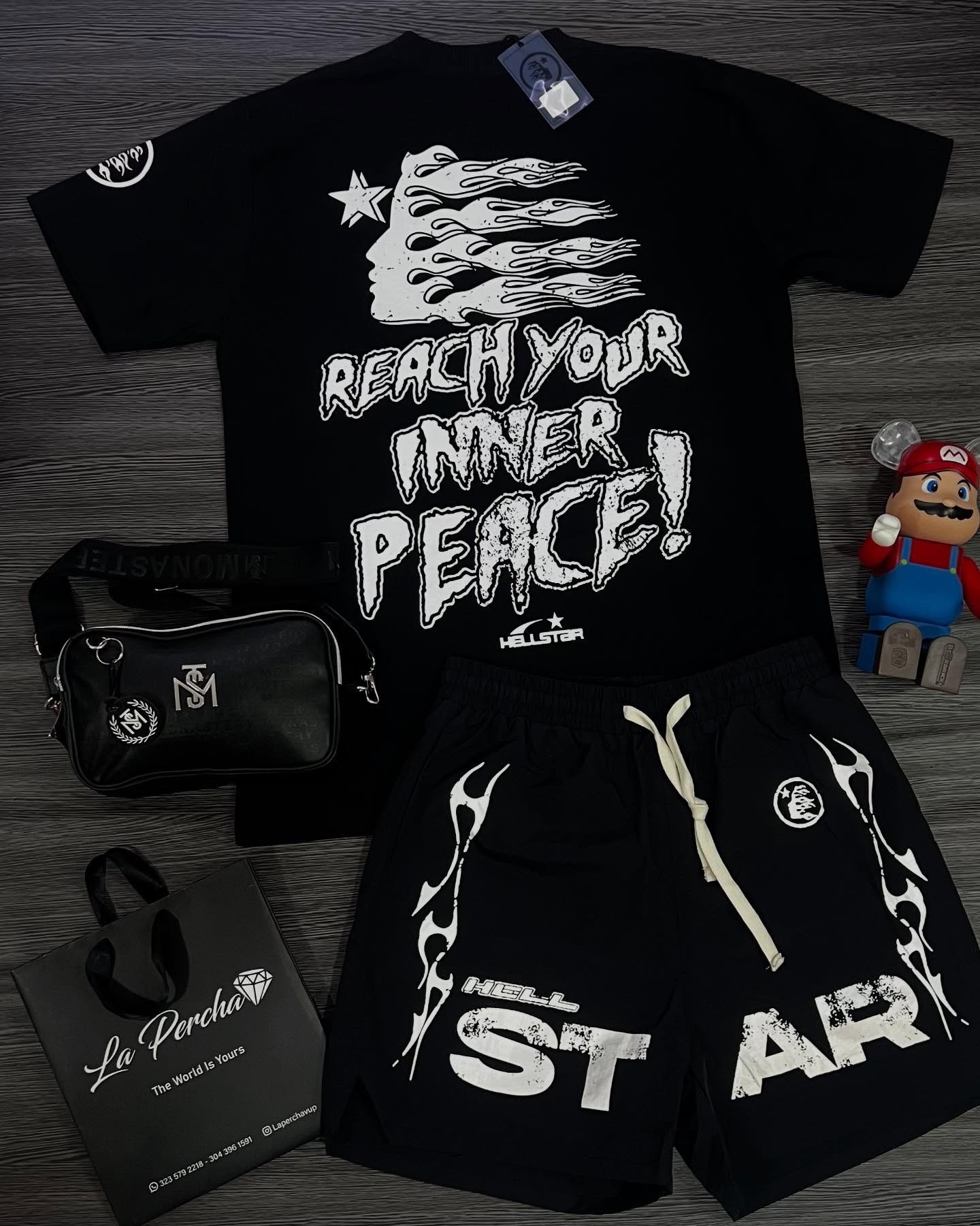 Hellstar Graffiti Peace Print T-Shirt And Shorts Co-Ord