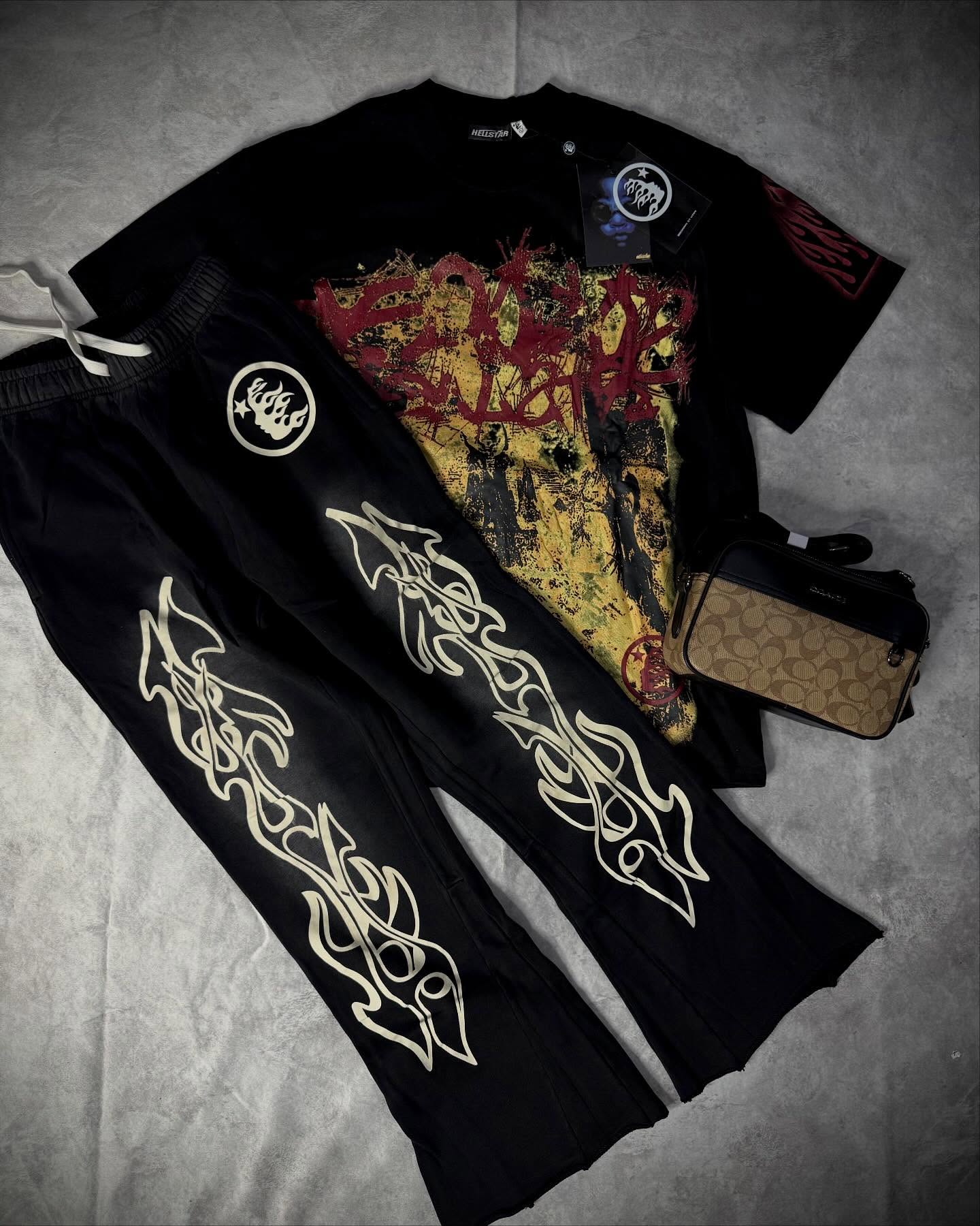 2025 New Limited edition Hellstar T-Shirt Set Short Sleeve Tee and Pants Two Piece Outfits