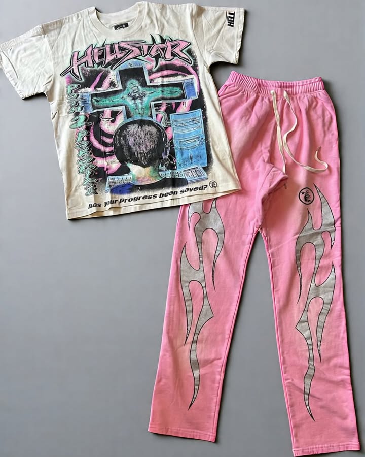 2025 New Limited edition Hellstar T-Shirt Set Short Sleeve Tee and Pants Two Piece Outfits