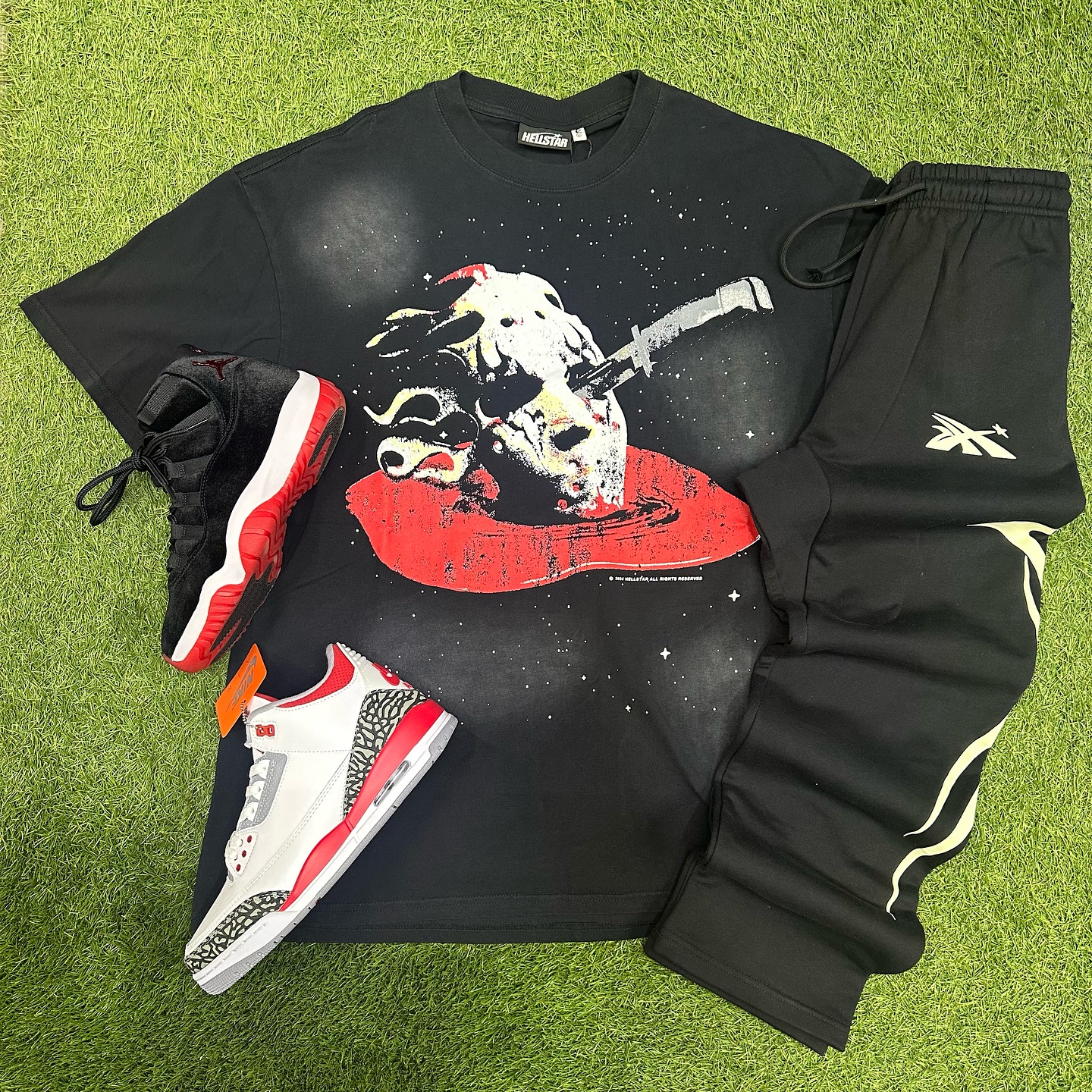 2025 New Limited edition Hellstar T-Shirt Set Short Sleeve Tee and Pants Two Piece Outfits