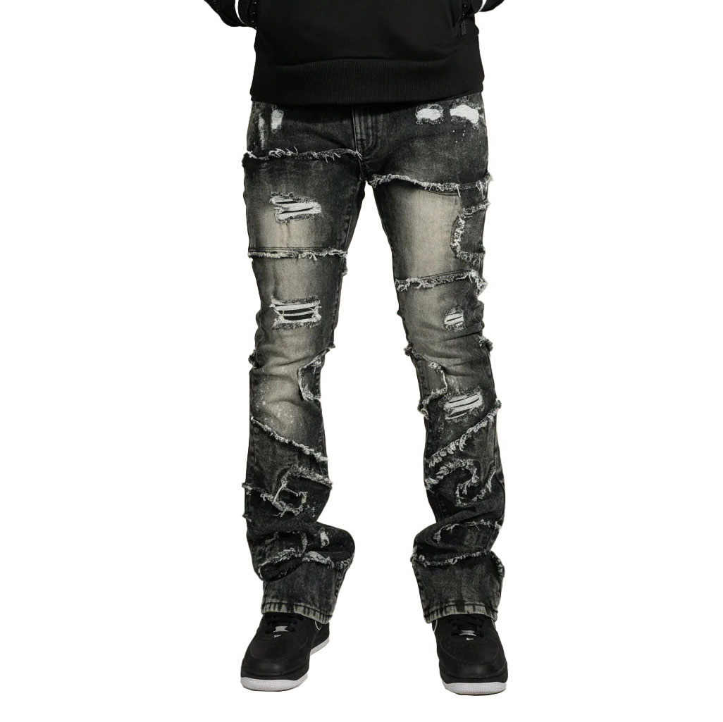 Black wash stacked jeans