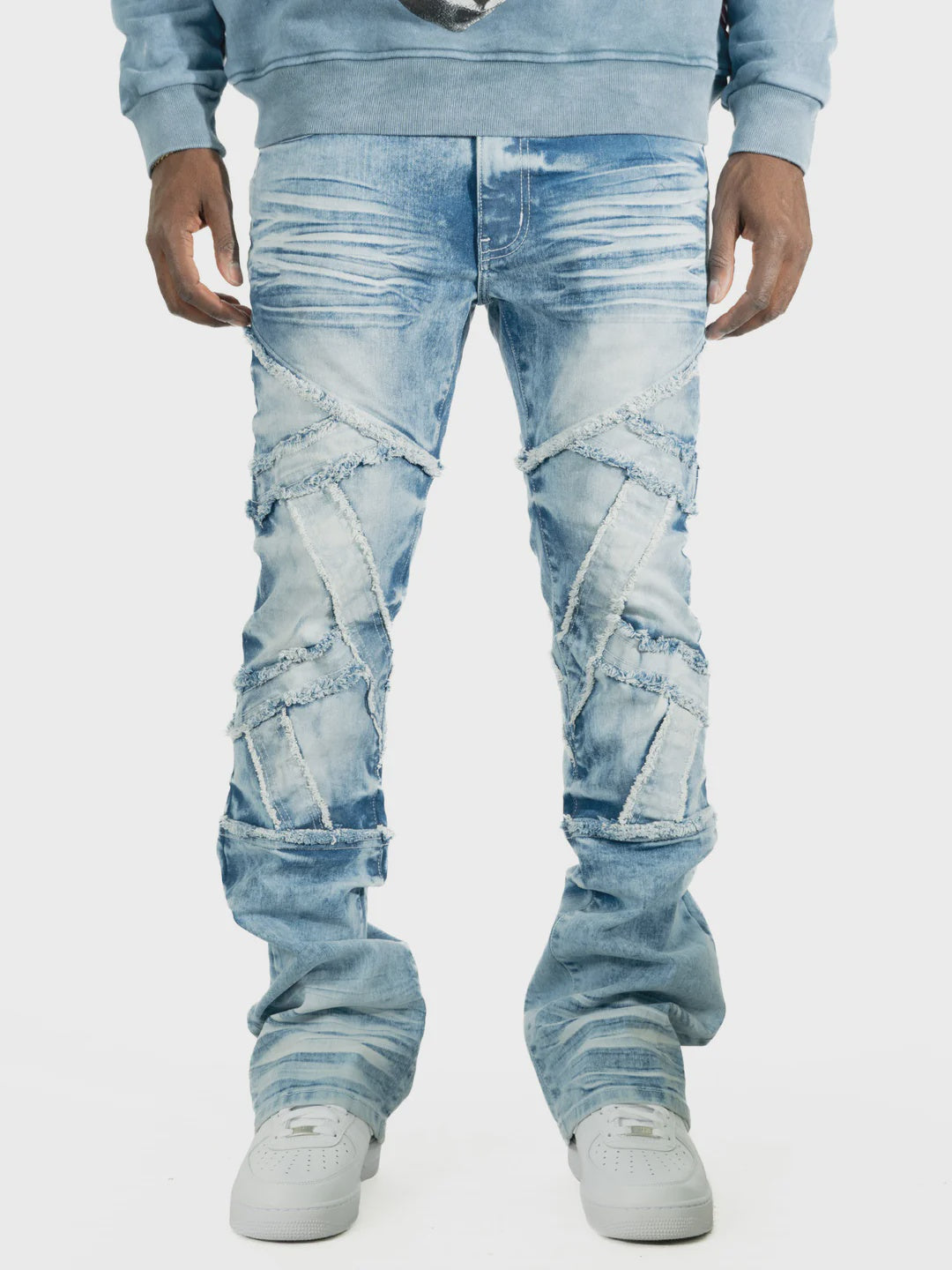 Black wash stacked jeans