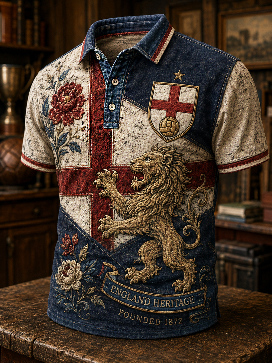 Men's England Football Fan Art Print Polo Shirt