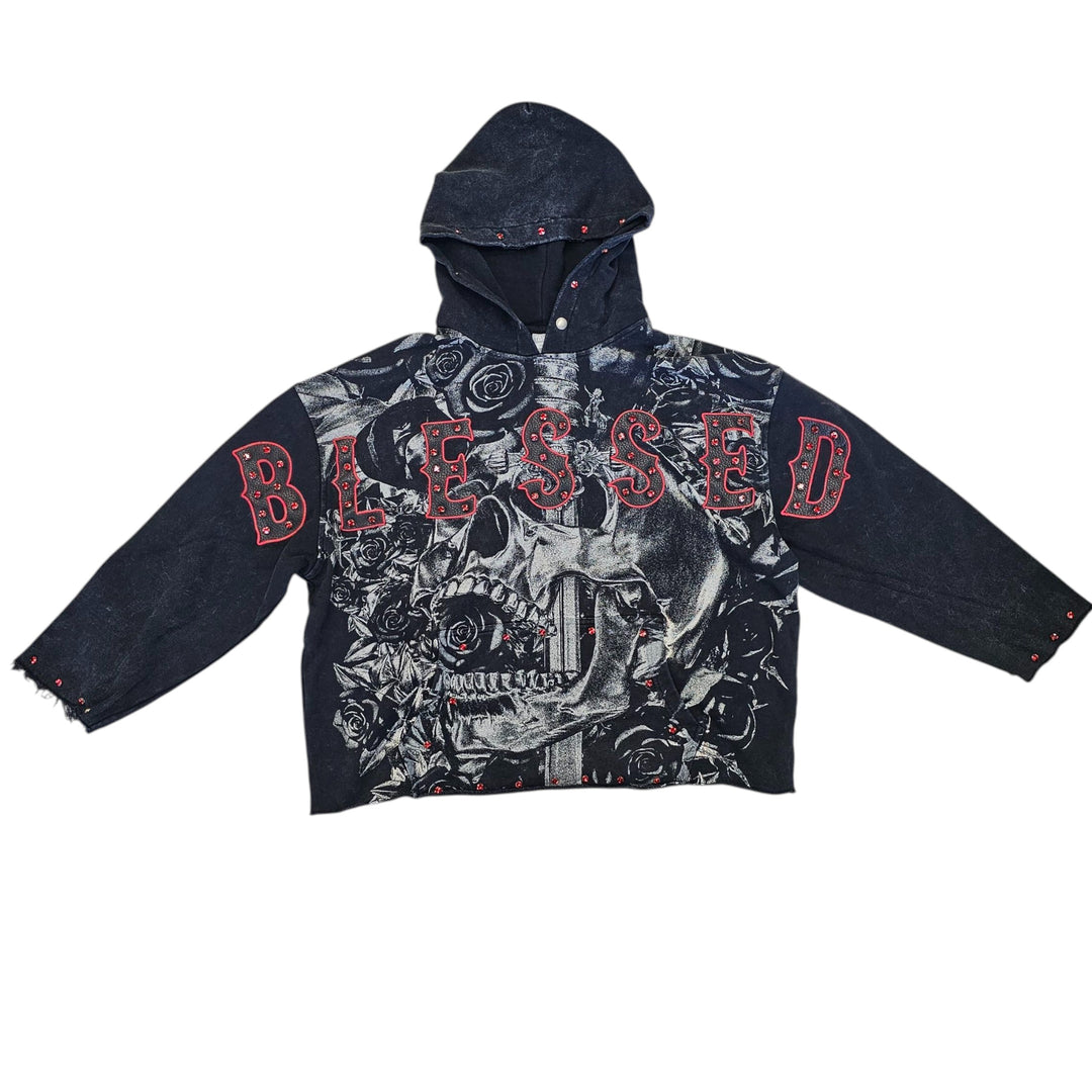 TAKER BLESSED CROPPED OVERSIZED HOODIE BLACK