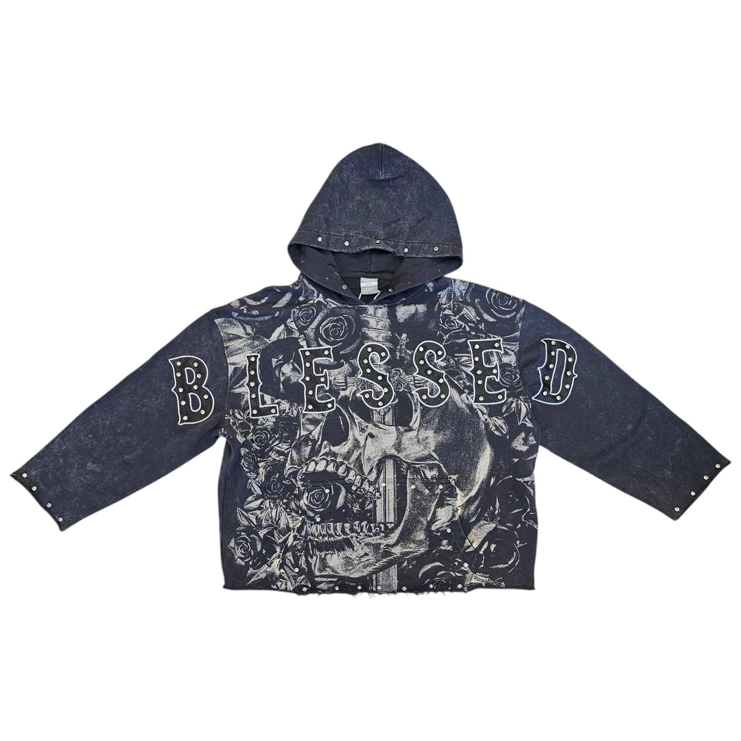 TAKER BLESSED CROPPED OVERSIZED HOODIE GREY