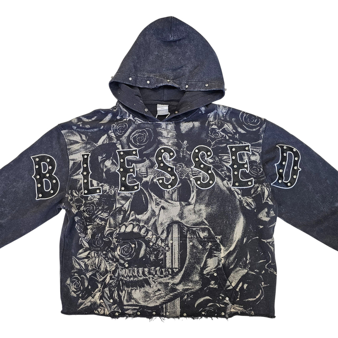 TAKER BLESSED CROPPED OVERSIZED HOODIE GREY