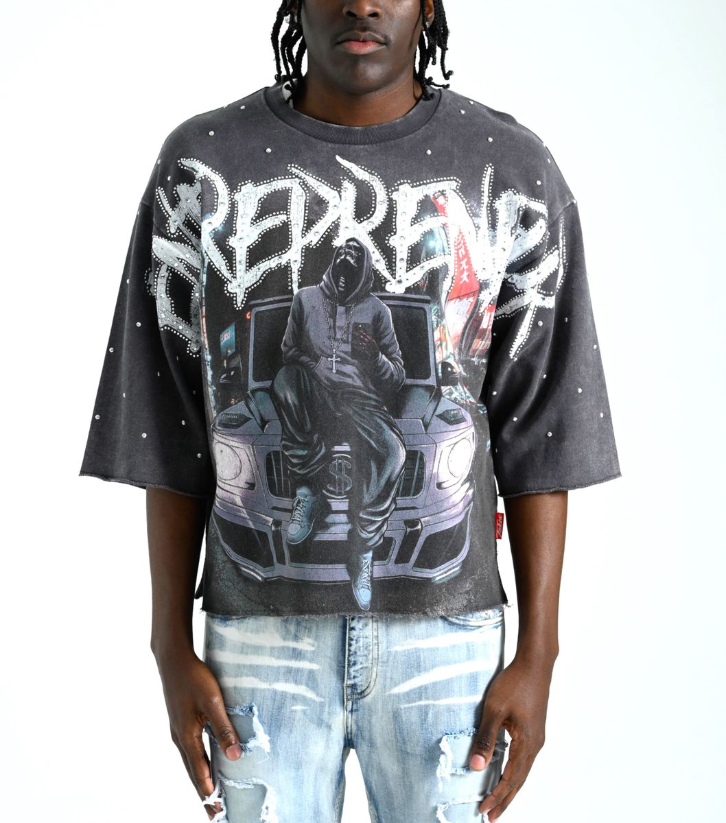TAKER MEN'S "ENTREPRENEUR" CROPPED T-SHIRT GRAY