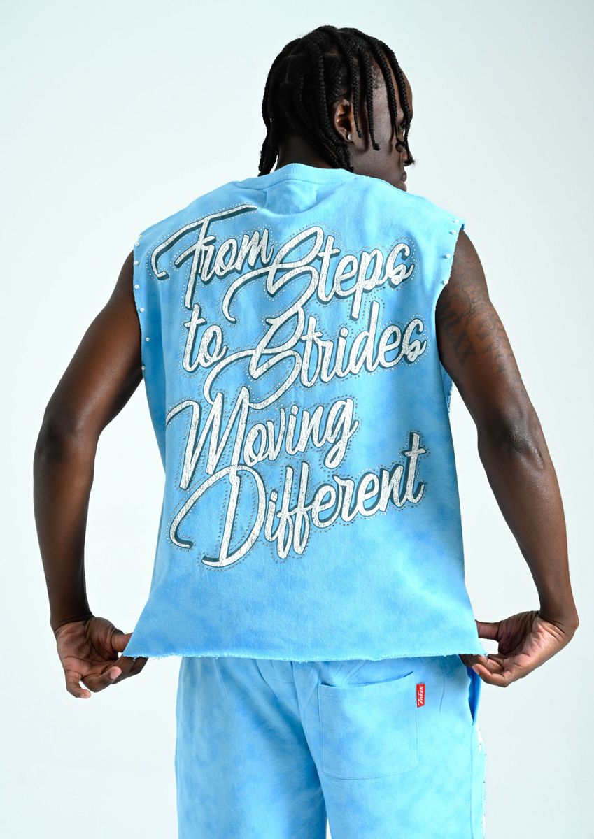TAKER MEN'S BIG STEPPER RAW EDGE SLEEVELESS T-SHIRT CAROLINA BLUE