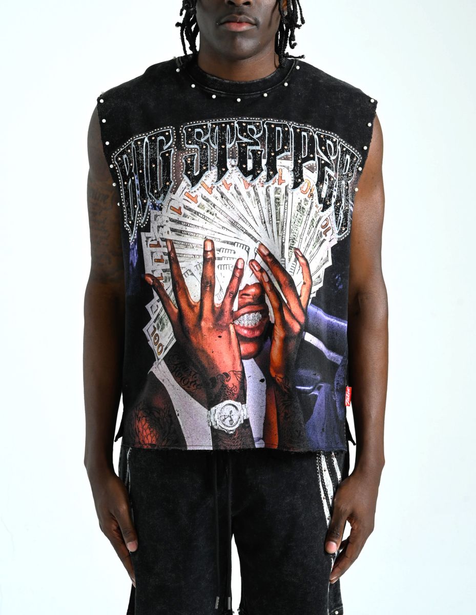 TAKER MEN'S BIG STEPPER RAW EDGE SLEEVELESS T-SHIRT BLACK