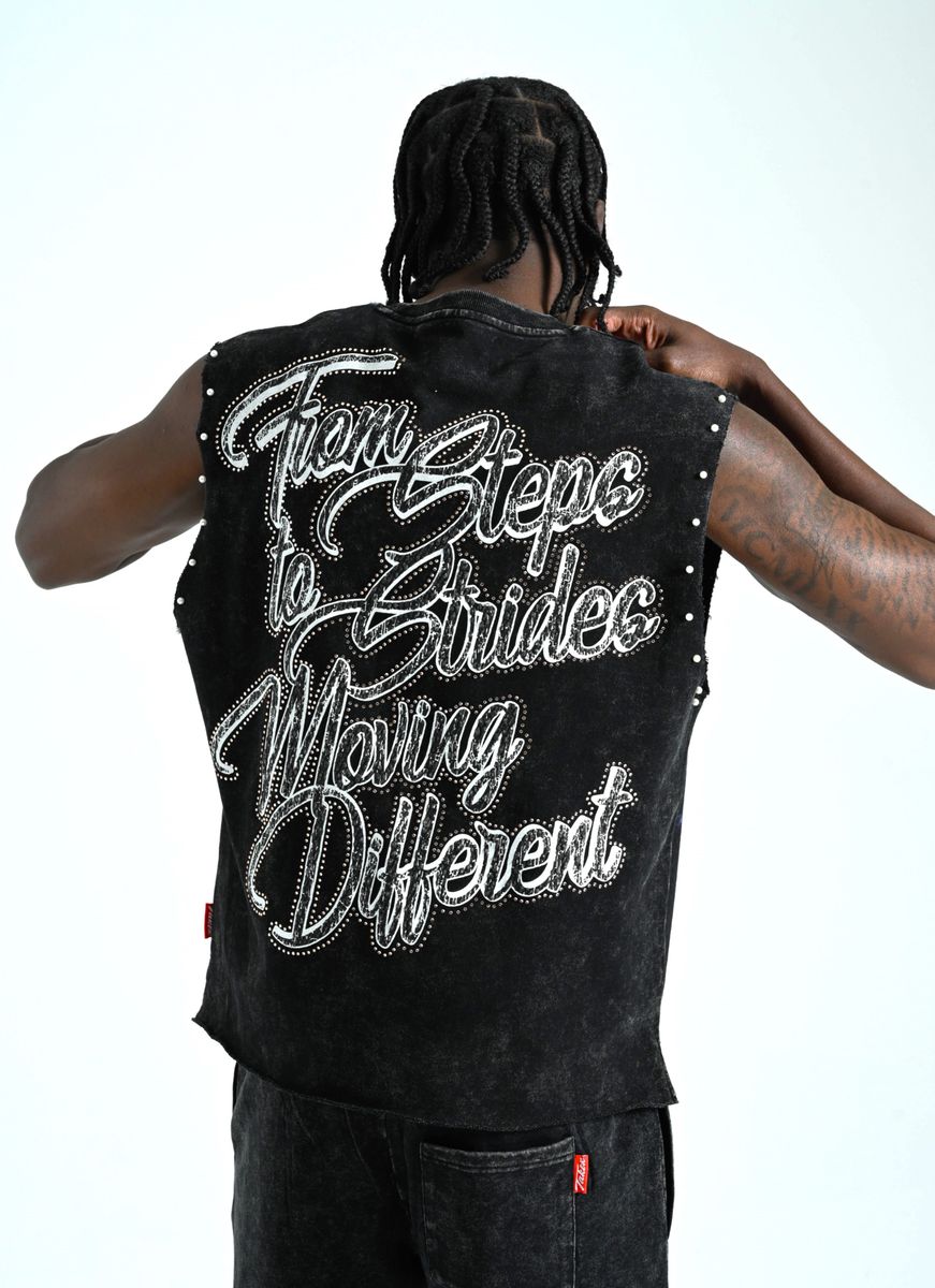 TAKER MEN'S BIG STEPPER RAW EDGE SLEEVELESS T-SHIRT BLACK
