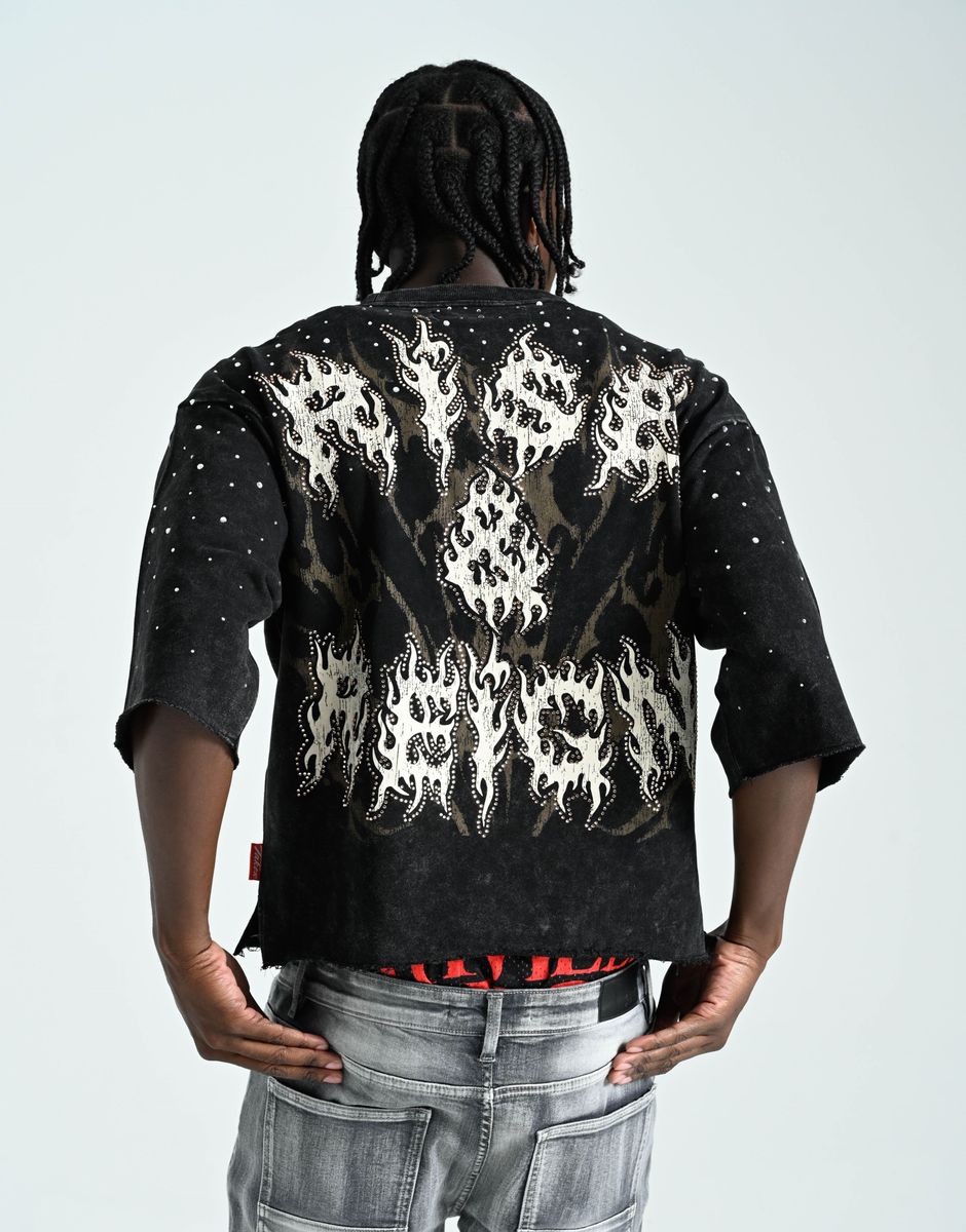 TAKER MEN'S RISE & REIGN CROPPED T-SHIRT BLACK