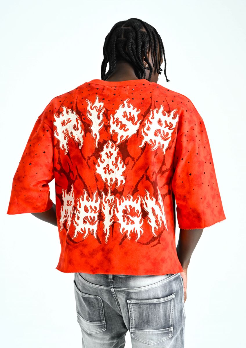 TAKER MEN'S RISE & REIGN CROPPED T-SHIRT RED