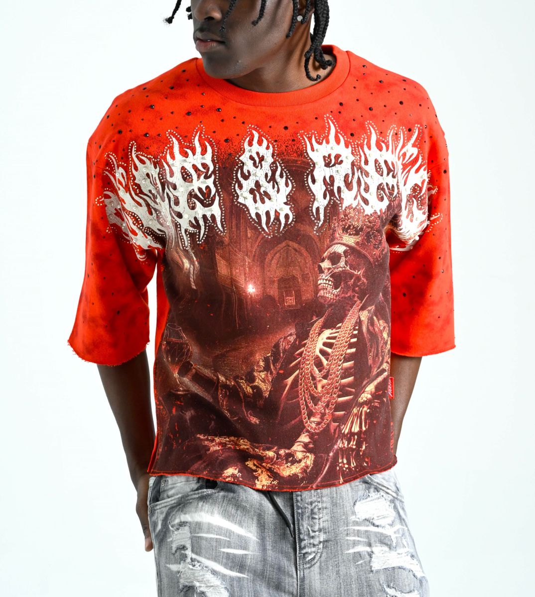 TAKER MEN'S RISE & REIGN CROPPED T-SHIRT RED