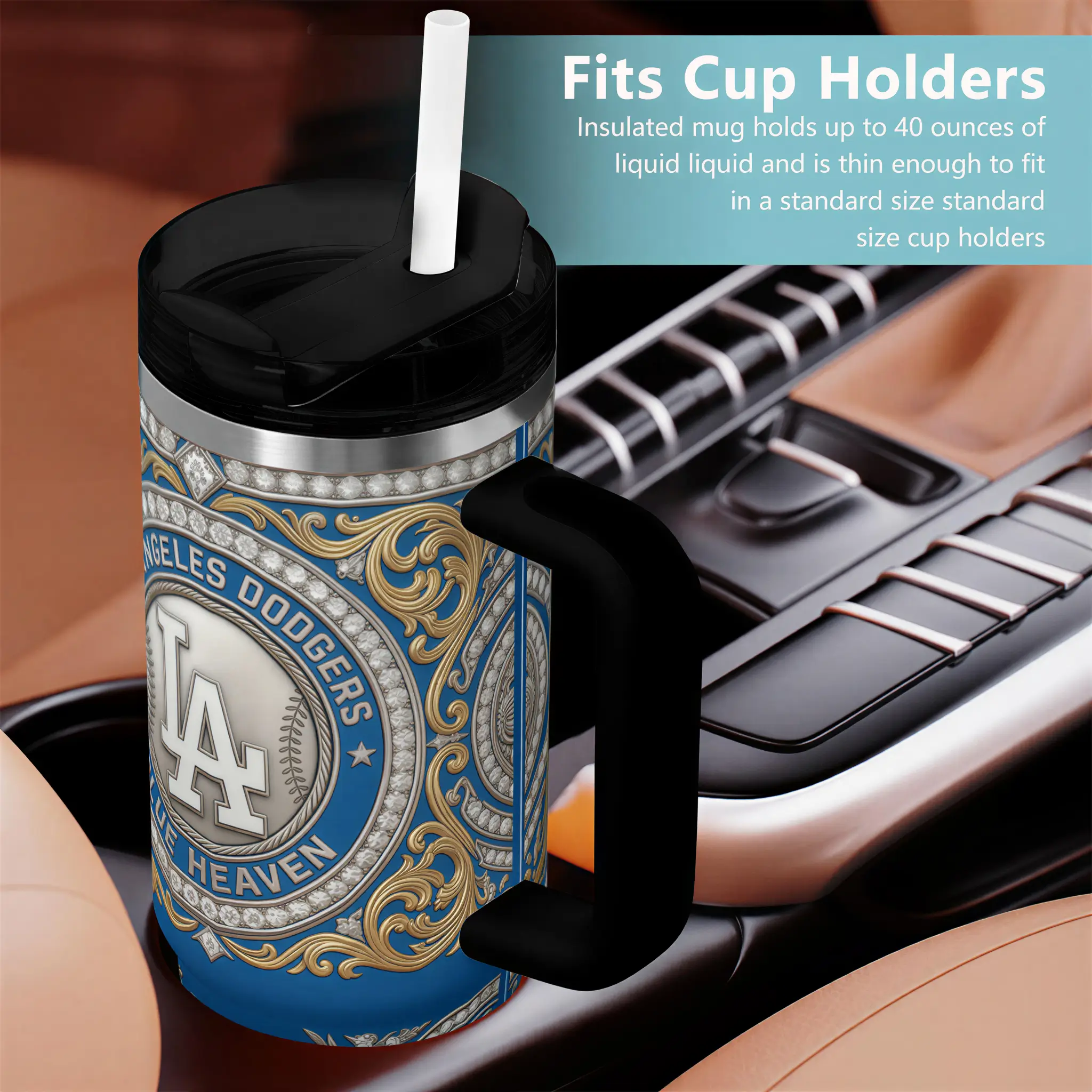 Los Angeles Dodgers Blue Heaven Diamond Filigree Kitchen- Grade Stainless Steel 40oz Tumbler