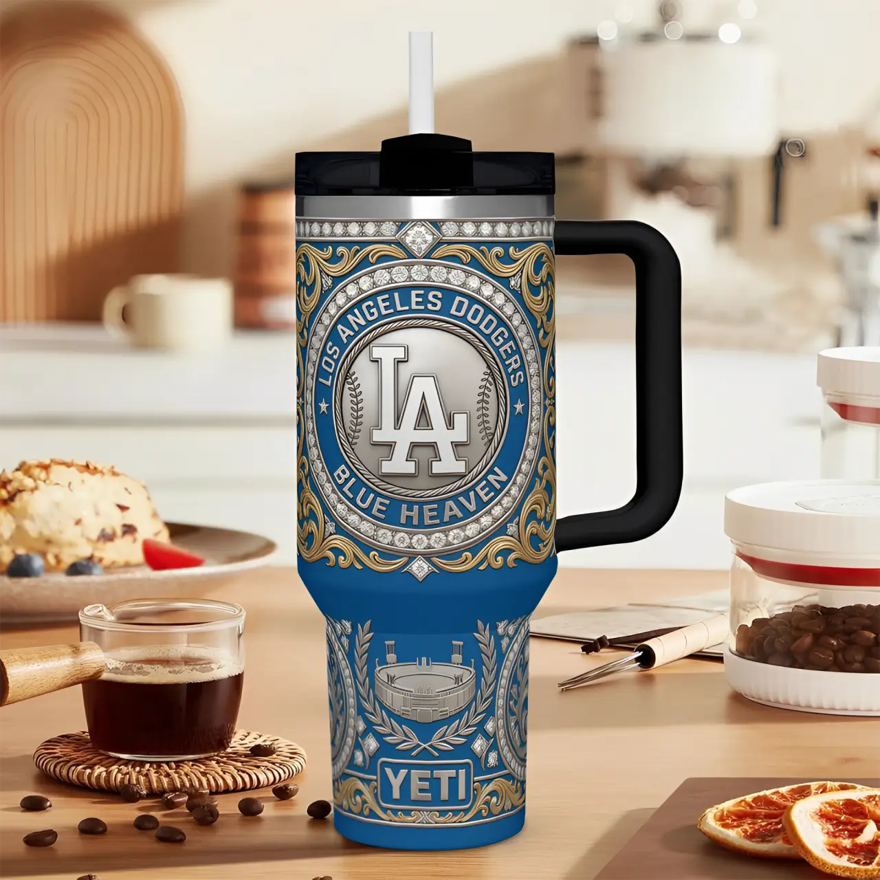 Los Angeles Dodgers Blue Heaven Diamond Filigree Kitchen- Grade Stainless Steel 40oz Tumbler