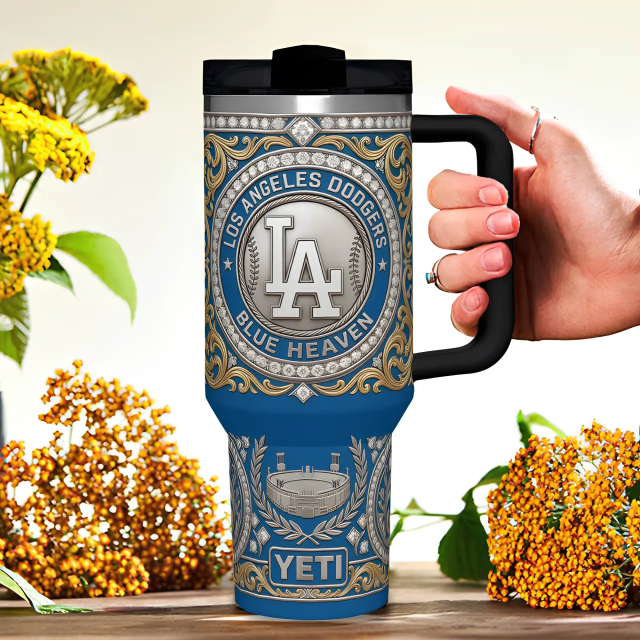 Los Angeles Dodgers Blue Heaven Diamond Filigree Kitchen- Grade Stainless Steel 40oz Tumbler