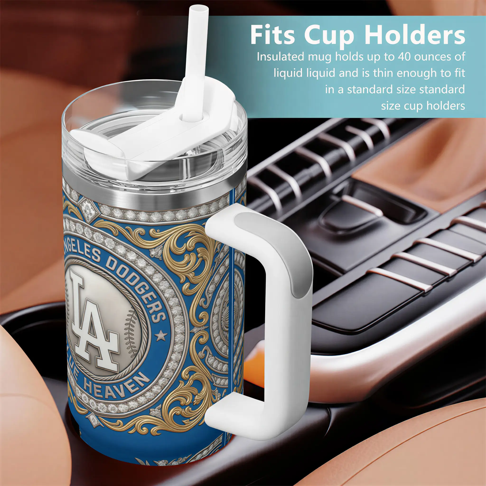 Los Angeles Dodgers Blue Heaven Diamond Filigree Kitchen- Grade Stainless Steel 40oz Tumbler